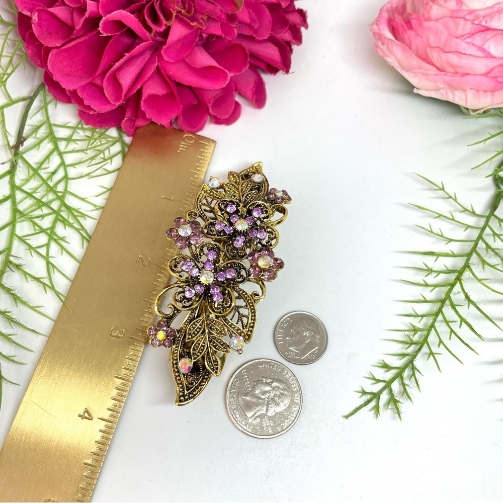 NEW⚜️Vintage Style Filigree Floral Crystal Embellished Hair Clip - Picture 5 of 5